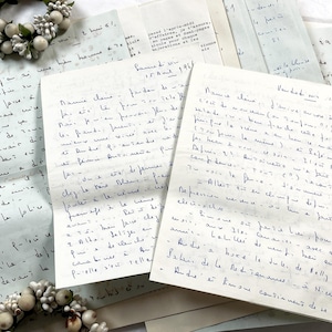 Década de 1960 - Conjunto de cartas francesas de una mujer a su abuela (llamadas "Mamie chérie") - Unas 20 hojas de diferentes tamaños de papel