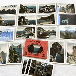 1950s - Vintage Capri Photo Set – 1950s Colored Real Photographs – 20 Views with Original Folder – Italian Travel Souvenir
