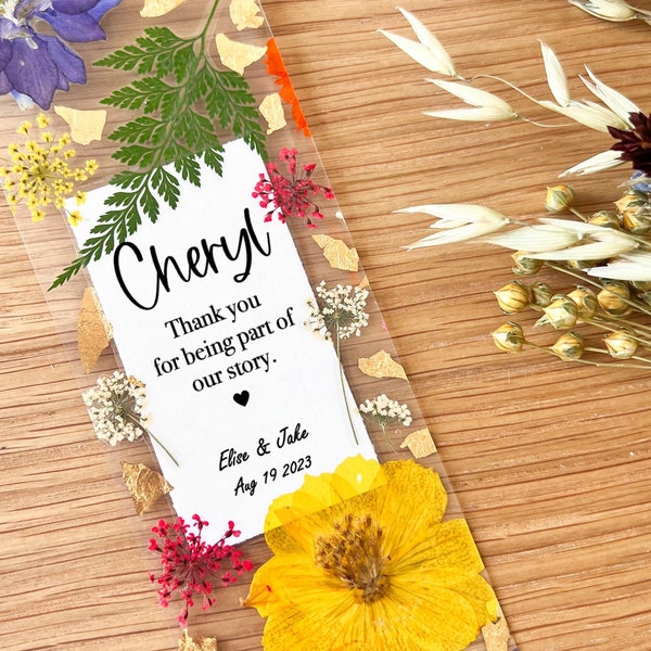 Custom Bridesmaid Thank You Gift: Rustic Wedding Real Press Flower Bookmark, Thank You For Being Part of Our Story, Meaningful Bridal Favors