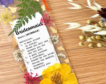 Unique Bridesmaid Definition Proposal Gift Ideas, Custom Name Press Flower Bookmark, Bridesmaid Meaningful Keepsake, Intimate Bridal Shower