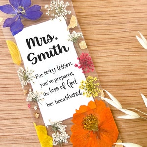 Custom Teacher Thank You Christian Floral Bookmark Gift, Every Lesson Prepared the Love of God Shared, Sunday School Appreciation Favors