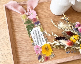 The Lords Prayer Gift: Real Press Flower Christian Bookmark for Women, Unique Birthday Gift Idea for Friend Mom Nana, Baptism Party Favors