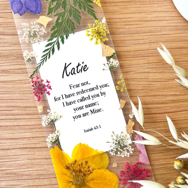 Isaiah 43:1 Personalized Name Pressed Flower Bible Marker for Christian Women, Unique Wedding Gift for Reader, Fear Not, Scripture Passage