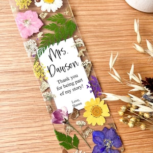 Thank You for Being Part of My Story, Custom Teacher Appreciation Gift: Natural Press Flower Bookmark, Meaningful Message for Best Teachers