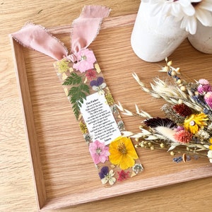 The Lords Prayer Gift: Real Press Flower Christian Bookmark for Women, Unique Birthday Gift Idea for Friend Mom Nana, Baptism Party Favors