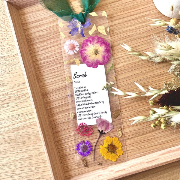 Real Pressed Flower Bookmark, Personalized Name Friendship Gift, Unique Best Friend Birthday Gift, Thinking of You, Journal Book Accessories