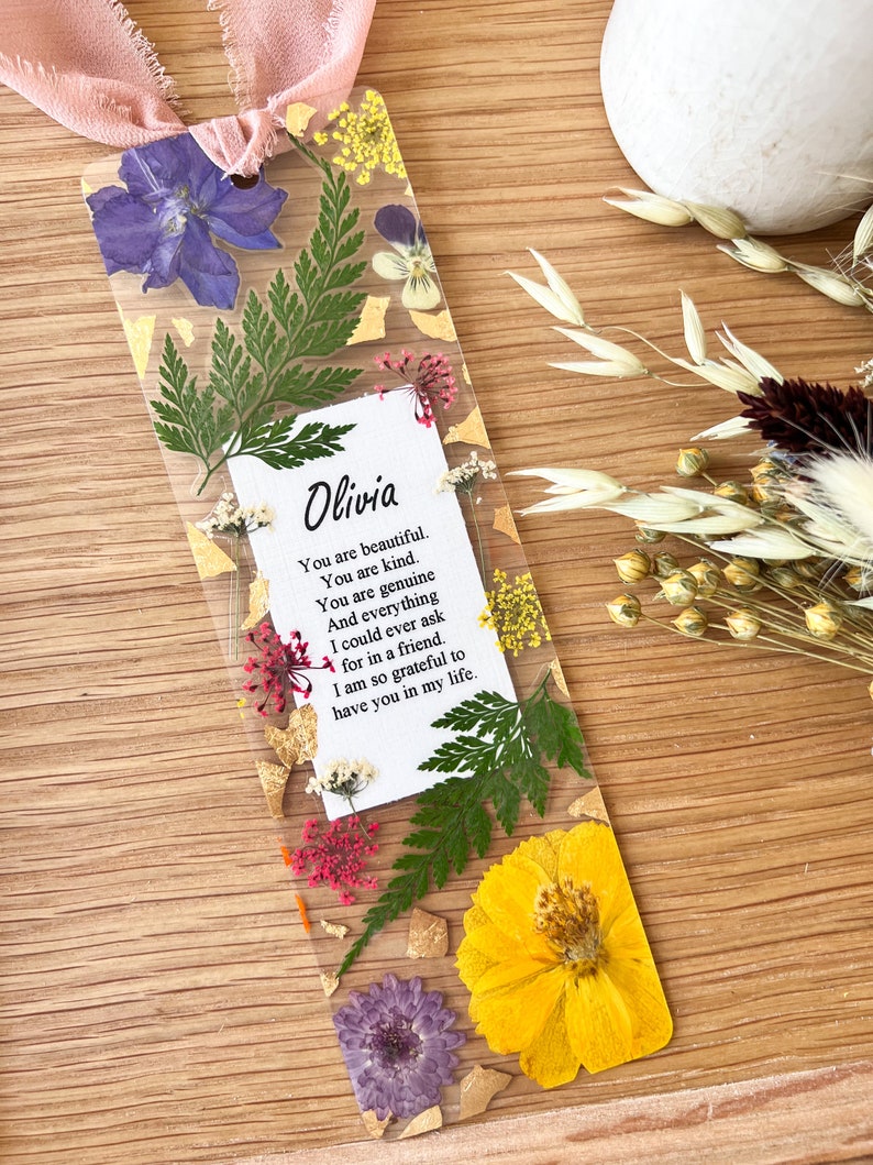 Full Custom Quote Pressed Flower Bookmark Unique Bookish Gift Etsy