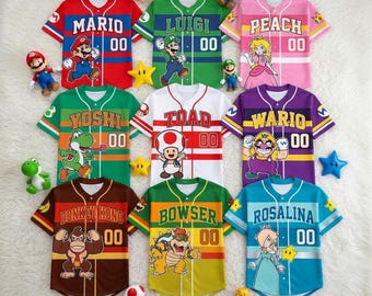 Custom Mario Baseball Jersey, Kids Mario Birthday Outfit, Family Matching Game Shirt, Personalized Nintendo Characters Shirt
