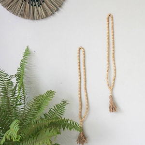 Set of 2 Natural Elegance: Wooden Bead Garland Curtain Tieback | Rustic Charm Wooden Bead Drapery Tie with tassel