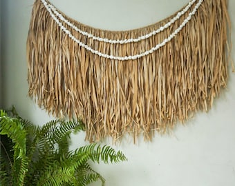 Extra Large Raffia Wall Hanging with Shells | Handmade Hawaiian Decor