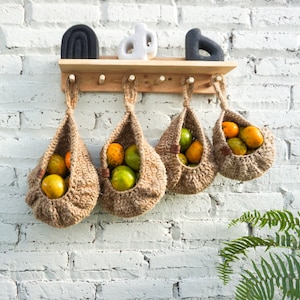 Jute crochet hanging basket | jute hanging kitchen basket | jute tear drop basket | jute crochet fruit basket | jute vegetable basket