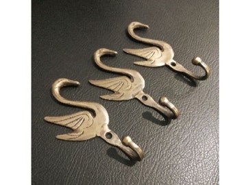 4 inches swan shape brass hook | 3 pieces solid brass hook | Set of 3 vintage look brass hook