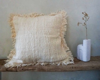 White Boho Fringes Pillow cover | White bohemian pillow cover | white boho plain cushion cover | boho pillow case