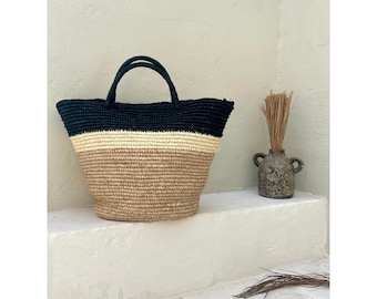 Black Raffia Beach Tote Bag | Large Summer Shopper