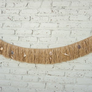 Hawaian sea shells raffia wall hanging | beach house shell wall hanging | natural beaches decor for summer 1 layer