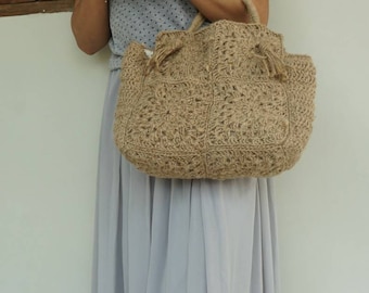 Jute crochet hand bag | square grany crochet bag | eco friendly hand bag | handmade crochet bag | crochet tote bag