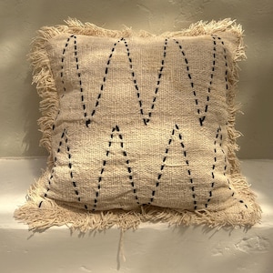 Style 1 FRINGES Boho hand stitches pillow cover | White zig zag bohemian pillow cover | white boho tassels cushion cover