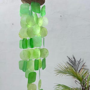 Small Green Capiz Shell Wind Chime – Handmade Coastal Boho Decor