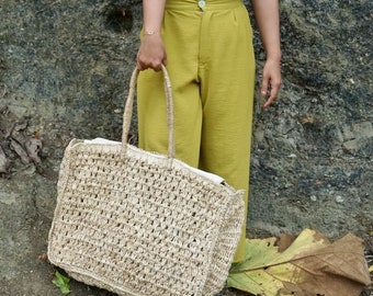 Large Raffia Crochet Beach Bag | Boho Summer Tote