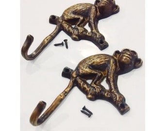 3.5 - 7 inches pairs Monkey solid brass hook vintage look