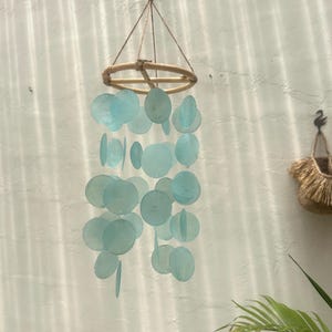 Small Sea Blue Round capiz shells wind chime