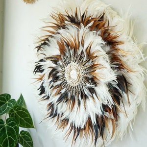 White and Brown Juju Hat Wall Decor | jujuhat sea shell wall hanging | large jujuhat decor