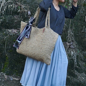 Handmade Large jute crochet tote bag | jute summer crochet bag | Jute crochet shoulder bag | large market reusable bag