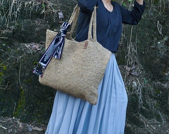 Handmade Large Jute Crochet Tote Bag | Reusable Market Bag