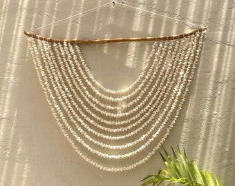 Large White Seashell Wall Hanging, Boho Beach Decor