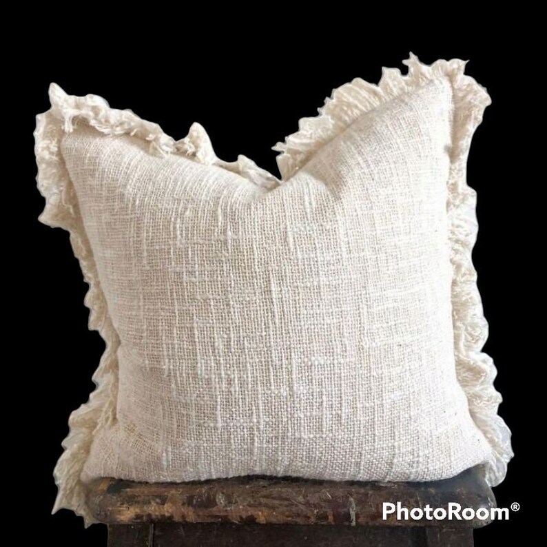 Boho Hand Stitches Pillow Cover With Fringes White Bohemian Etsy