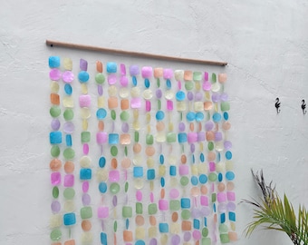 Rainbow Capiz Shell Wall Hanging | Pastel Coastal Decor