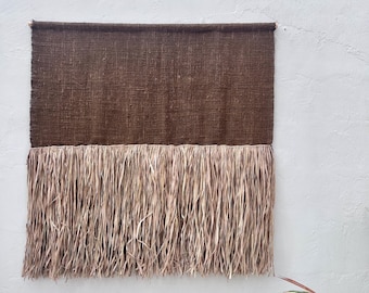 Handmade Brown Raffia Wall Hanging – Neutral Boho Tapestry