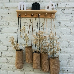 Jute gehaakte hangmand voor de herfst | hangmand voor droogbloemen | jute hangmand voor herfsthuisdecoratie | herfstdecoratie jute