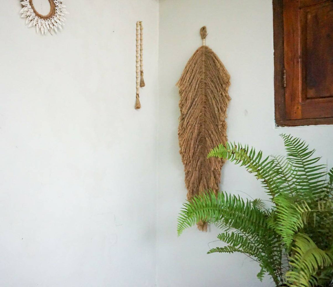 Jute Boho Feather Macrame Boho Leaf Wall Decor Bohemian - Etsy