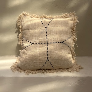 Style 2 FRINGES Boho hand stitches pillow cover with fringes | White bohemian pillow cover | white boho tassels cushion cover