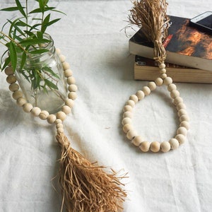 SET OF 2 Wooden beads garland for vase | wood beads christmas ornament | farmhouse wood beads decoration | bohemian wood decoration