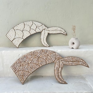 Whale Tail Shape Boho Wall Hanging Decor from White Shells