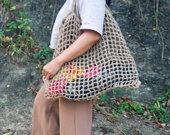 Large Jute Net Beach Bag | Handmade Market Tote
