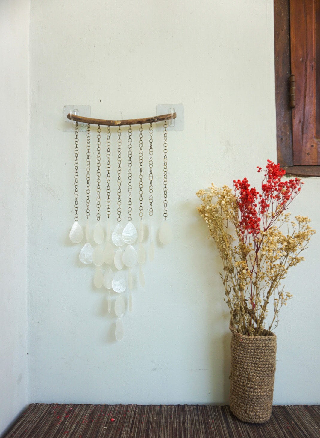 Capiz Shell Decor | Bronze Chain, Tear Drop Accents - Etsy
