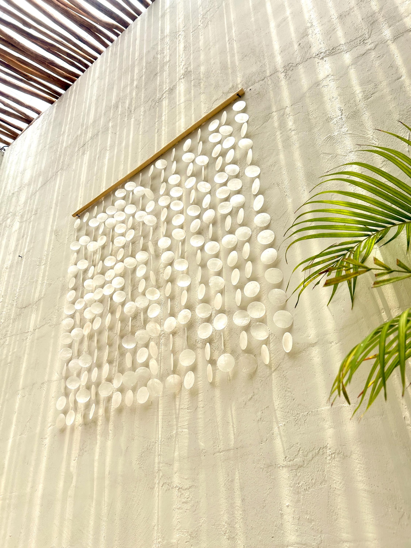 White capiz shell wall hanging | Beach house white shell wall hanging | boho wall hanging | Fall bohemian shell decor