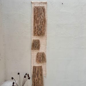 Wabi Sabi Textile Wall Art – Minimalist Natural Fiber Tapestry, Handwoven Boho Home Decor, Neutral Earth Tone Wall Hanging