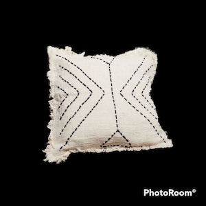 Style 3 FRINGES Boho hand stitches pillow cover with fringes | White bohemian pillow cover | white boho fringes cushion cover
