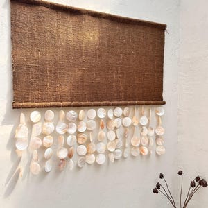 Mother of Pearl Tapestry Wall Hanging – Coastal Boho Shell Art Brown