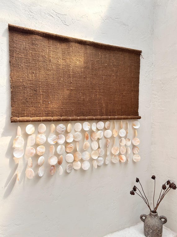 Mother of Pearl Tapestry Wall Hanging – Coastal Boho Shell Art