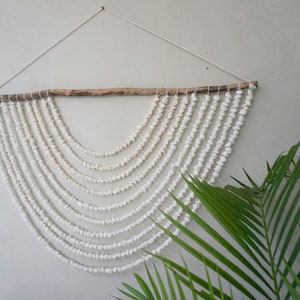 Large White shell boho hanging decor | sea shell Cristmas wall hanging | white shells beach house decor