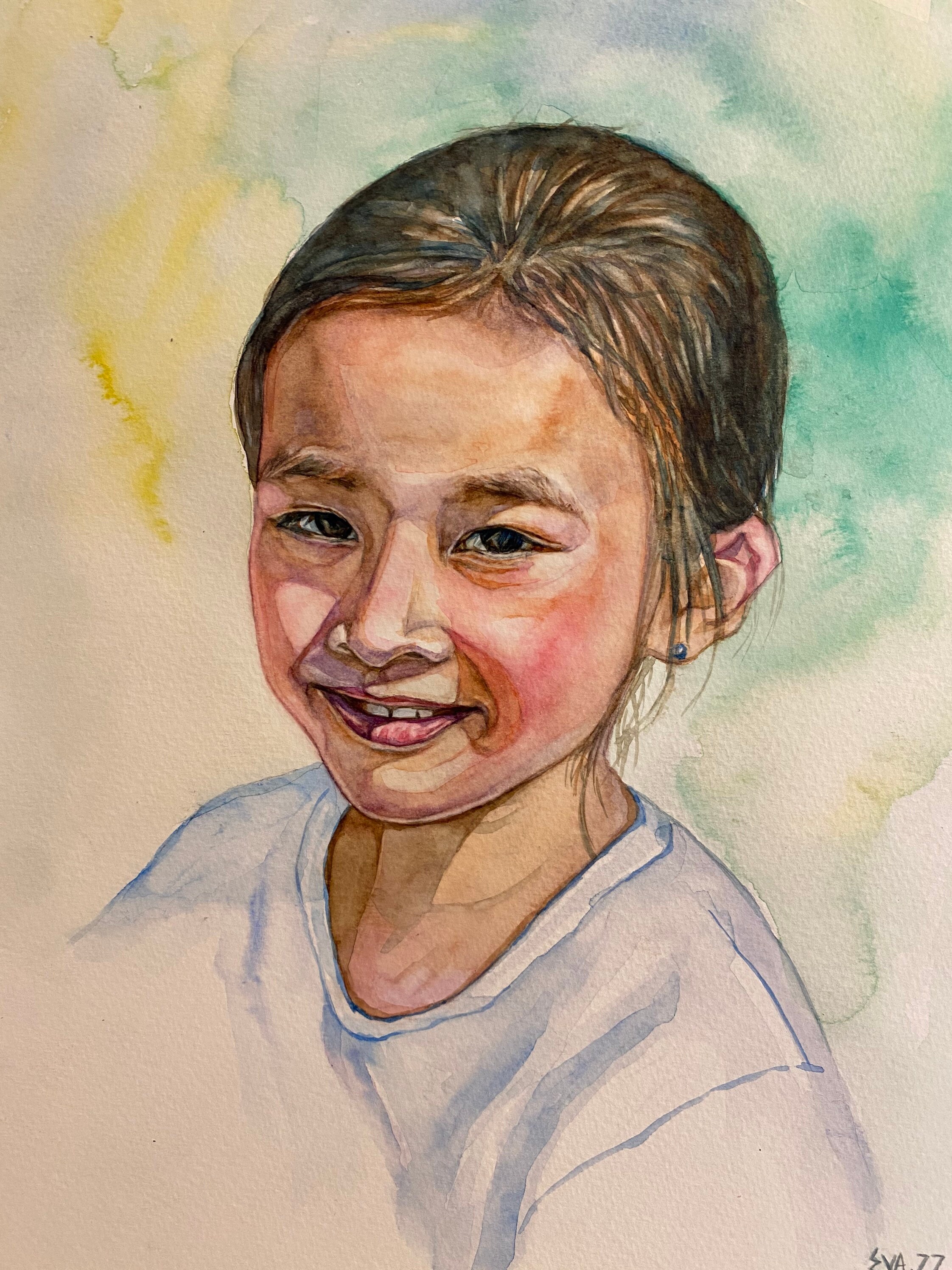 Original Watercolor Portrait Painting From Photo, Child