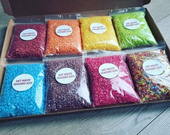 Rainbow and coloured Sensory Rice