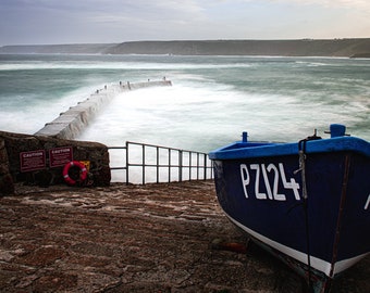 Boat and Seawall at Sennen Cove