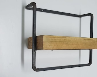 Industrial Floating Shelf With Towel Rail Reclaimed Scalford Board Rustic Wrought Iron