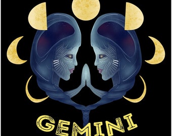 Gemini Art Print, May Birthday Gift, Astrological Signs Wall Art, Gemini Artwork, Gemini Gifts for Women and Men, Zodiac Sign Wall Decorat
